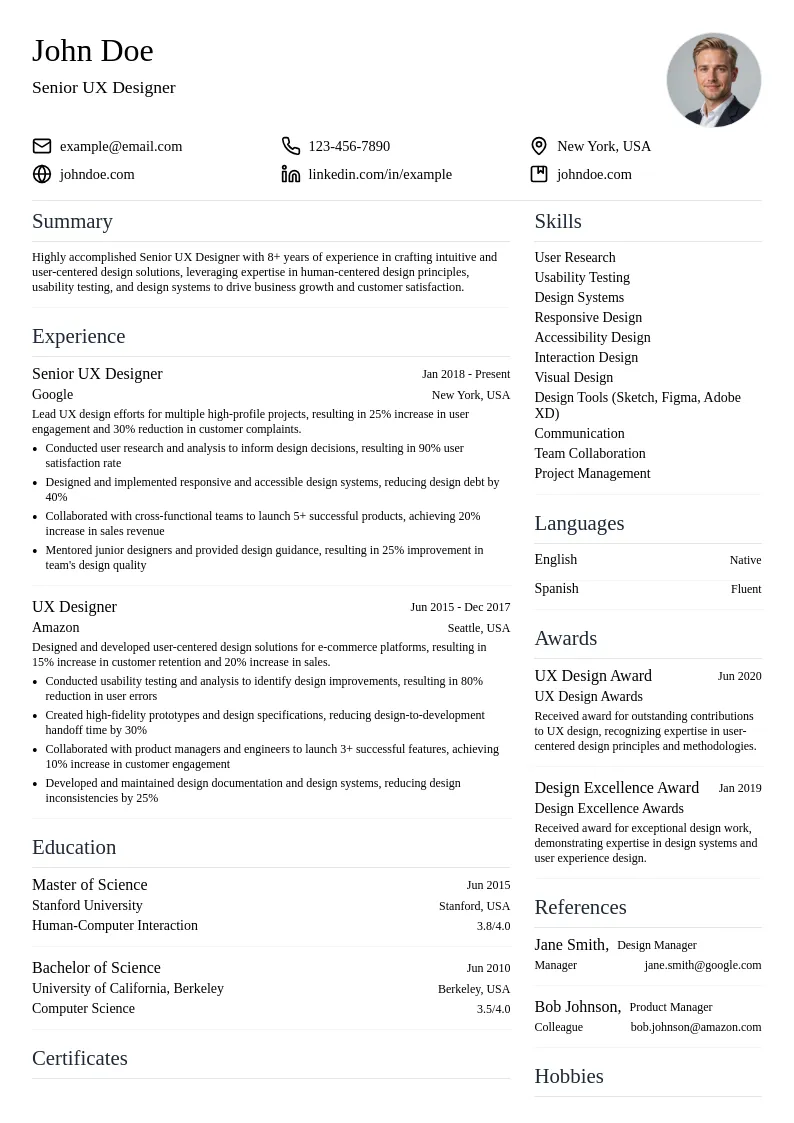Senior UX Designer resume example