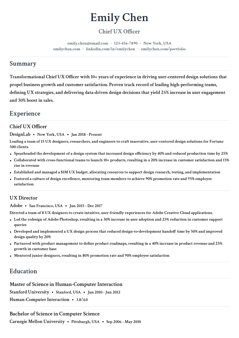 Chief UX Officer resume example
