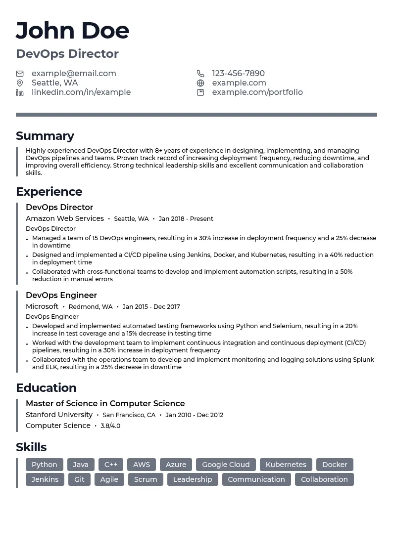DevOps Director resume example