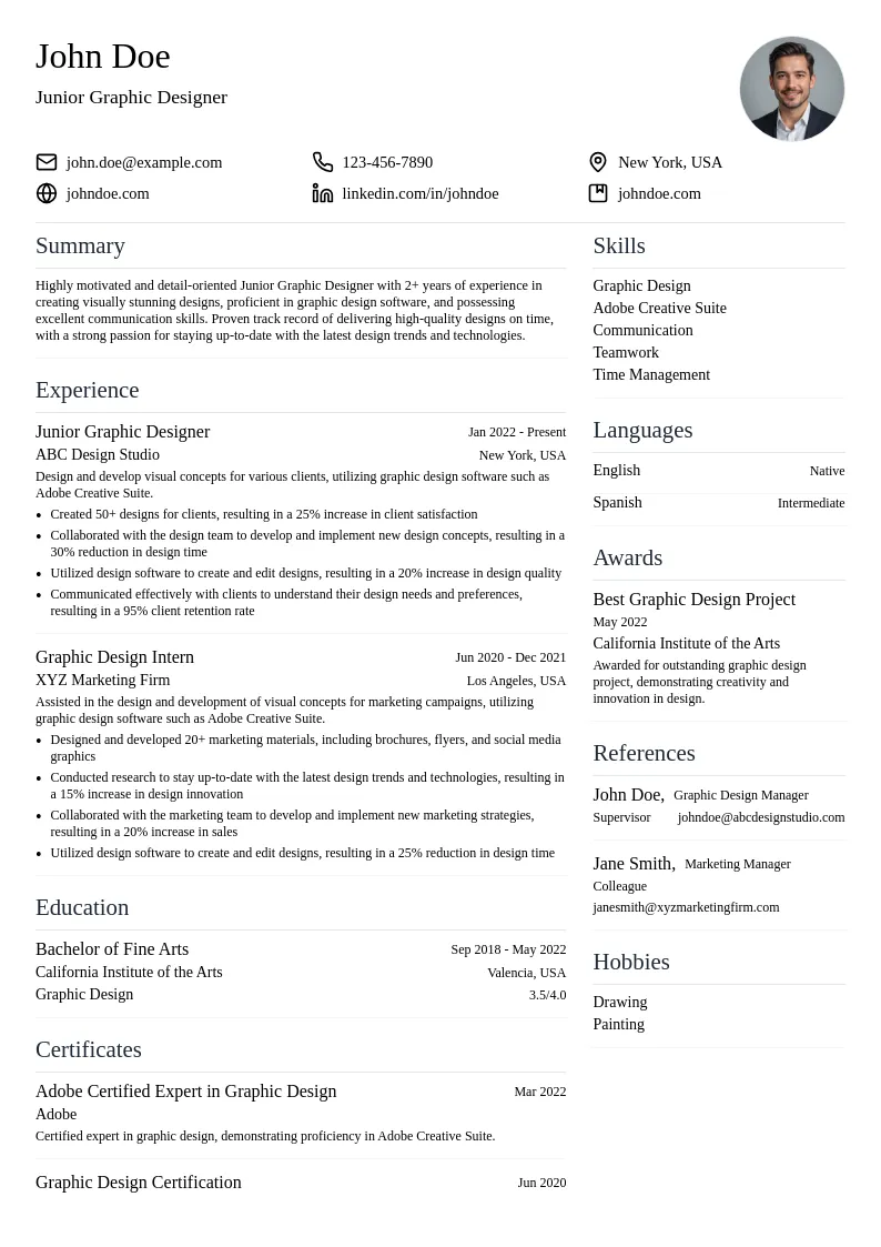 Junior Graphic Designer resume example