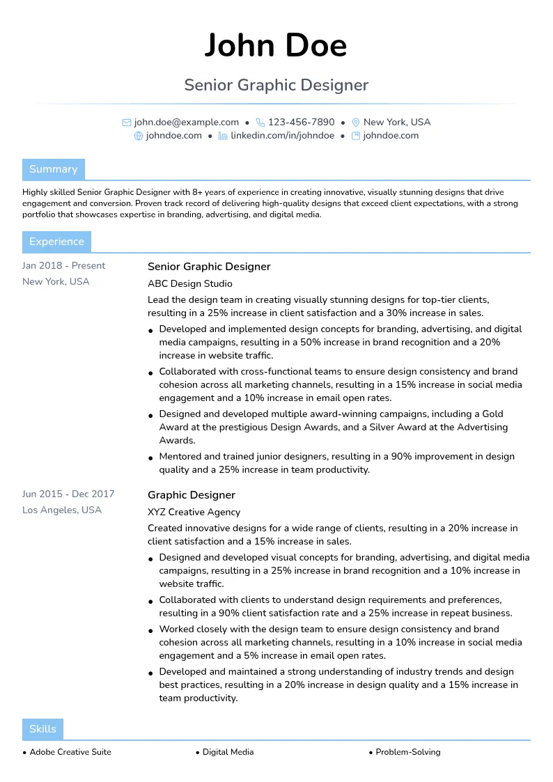 Senior Graphic Designer resume example