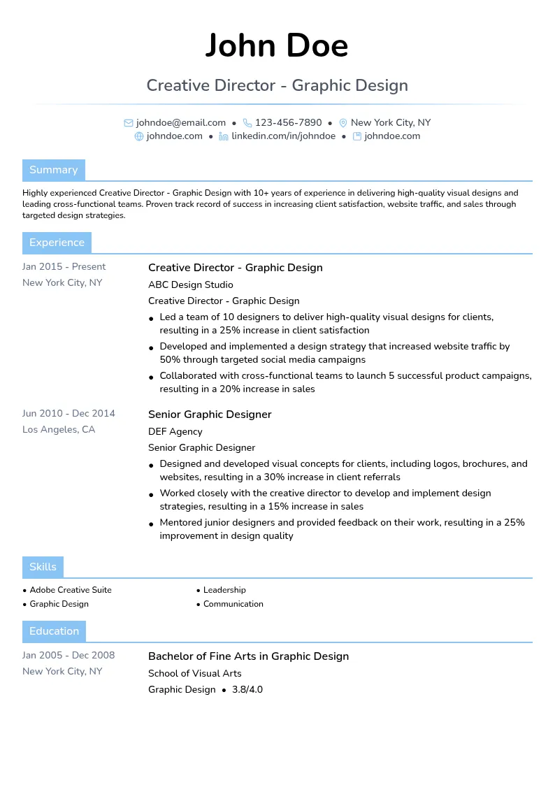 Creative Director - Graphic Design resume example