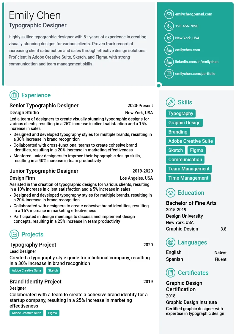 Typographic Designer resume example