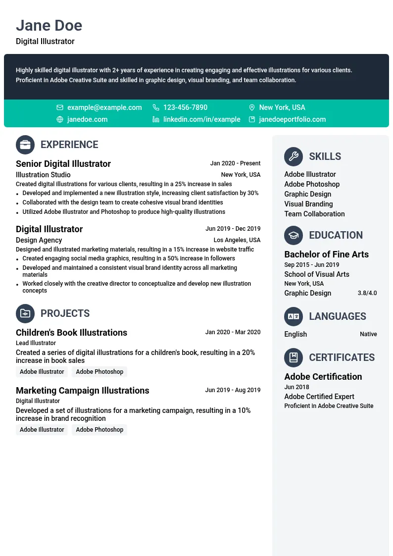 Digital Illustrator resume example