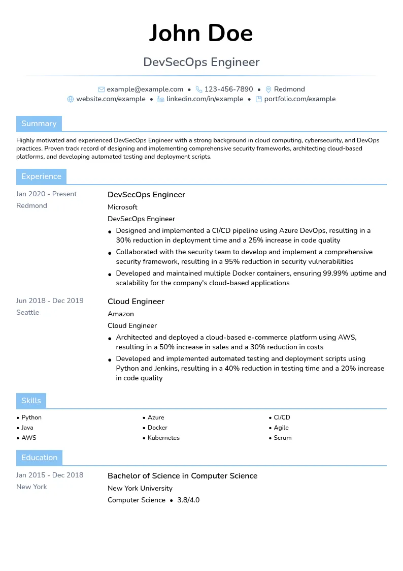 DevSecOps Engineer resume example