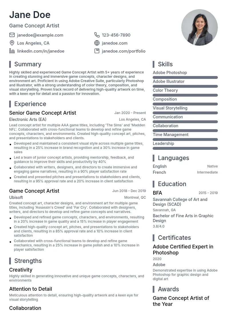 Game Concept Artist resume example