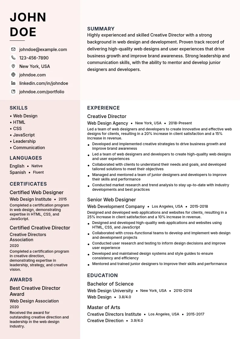 Creative Director resume example