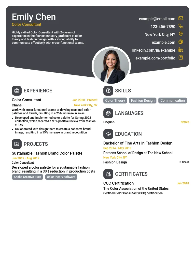 Color Consultant resume example