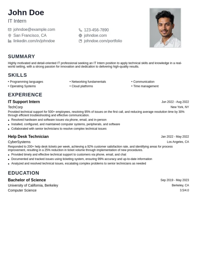 IT Intern resume example
