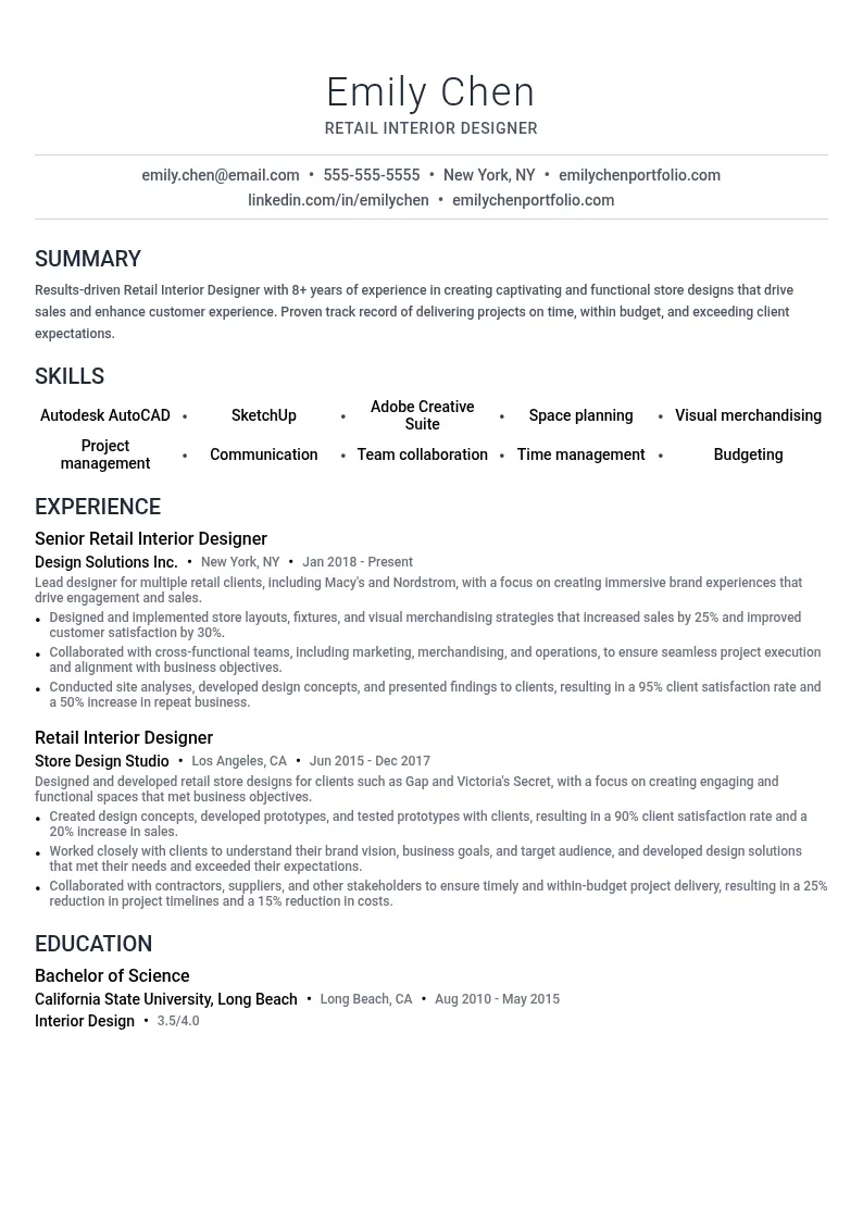 Retail Interior Designer resume example