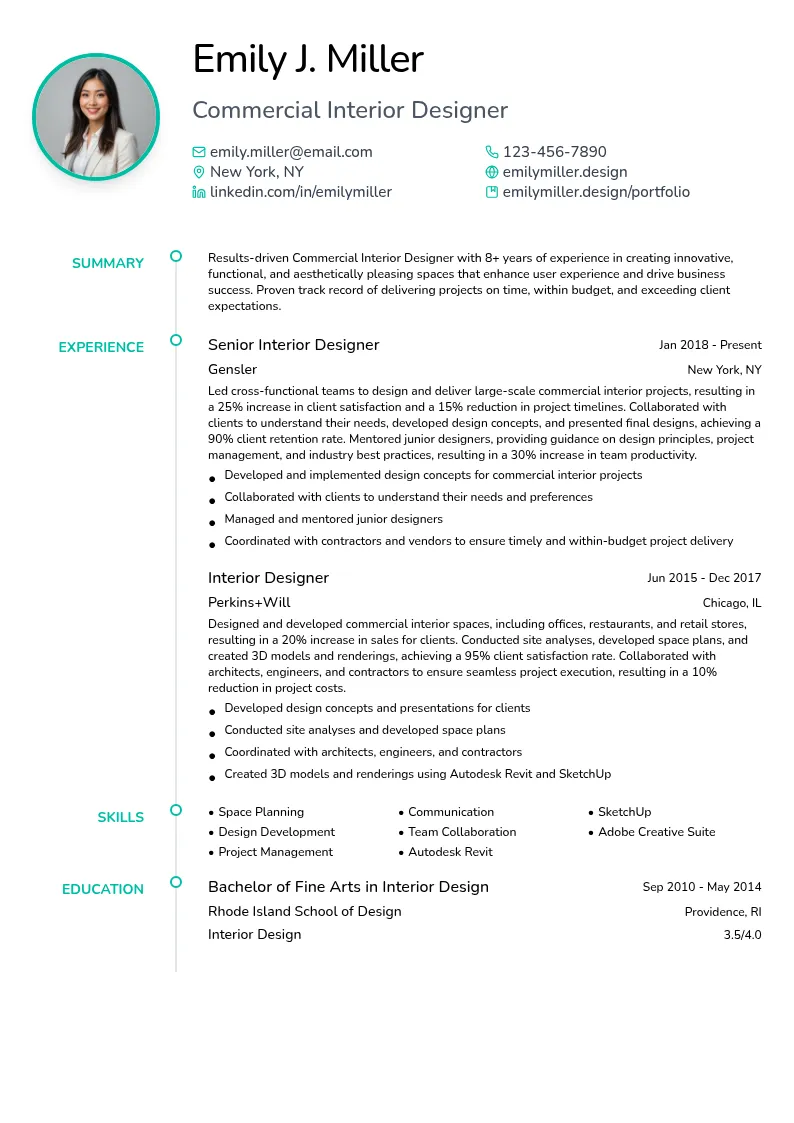 Commercial Interior Designer resume example