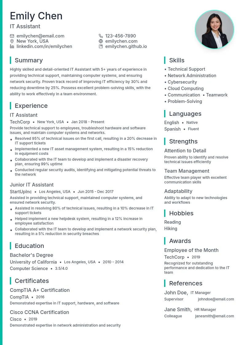 IT Assistant resume example