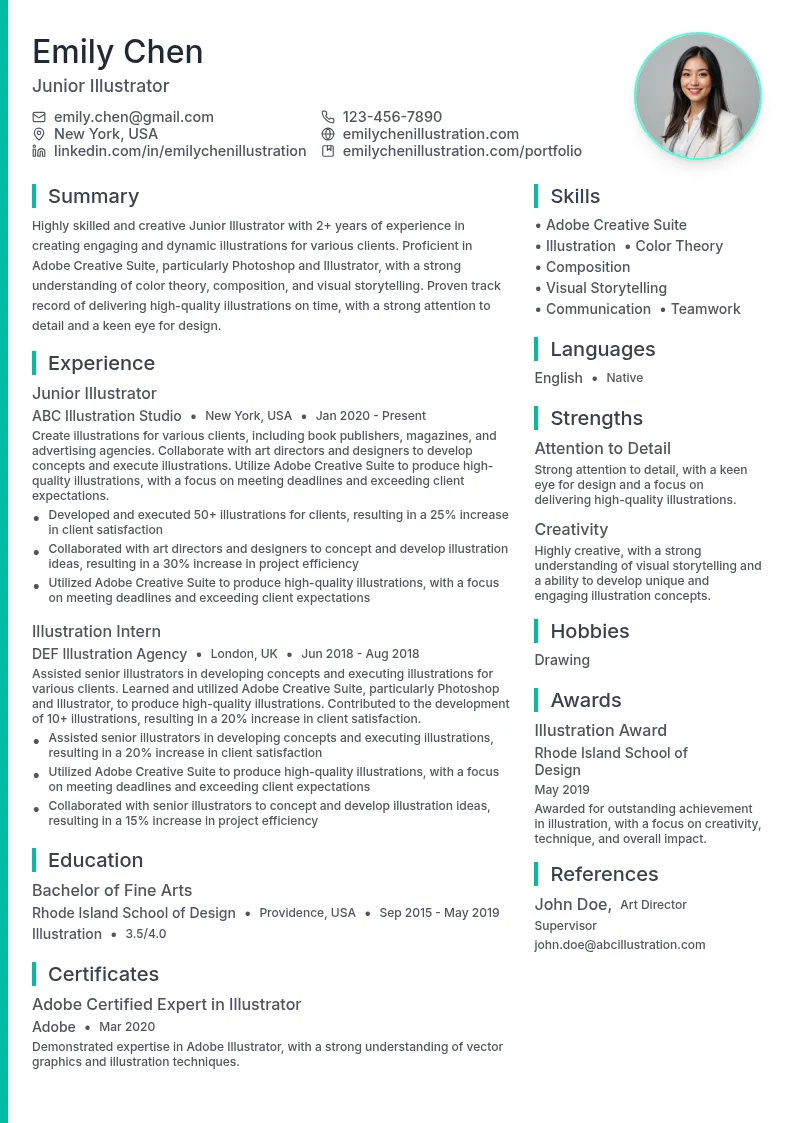 Junior Illustrator resume example