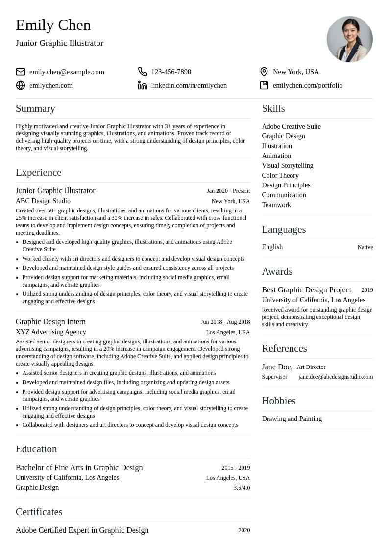 Junior Graphic Illustrator resume example