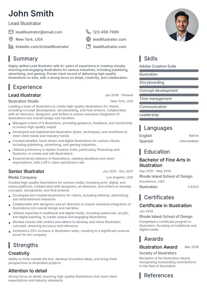 Lead Illustrator resume example