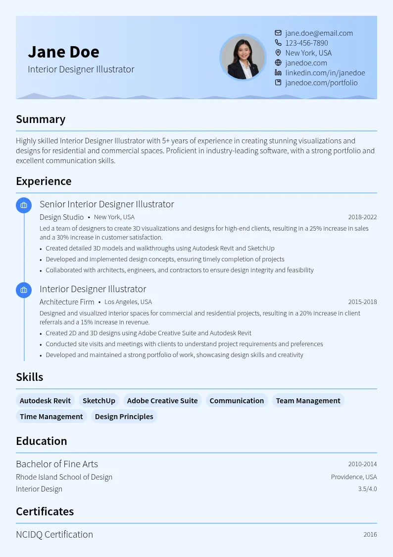 Interior Designer Illustrator resume example