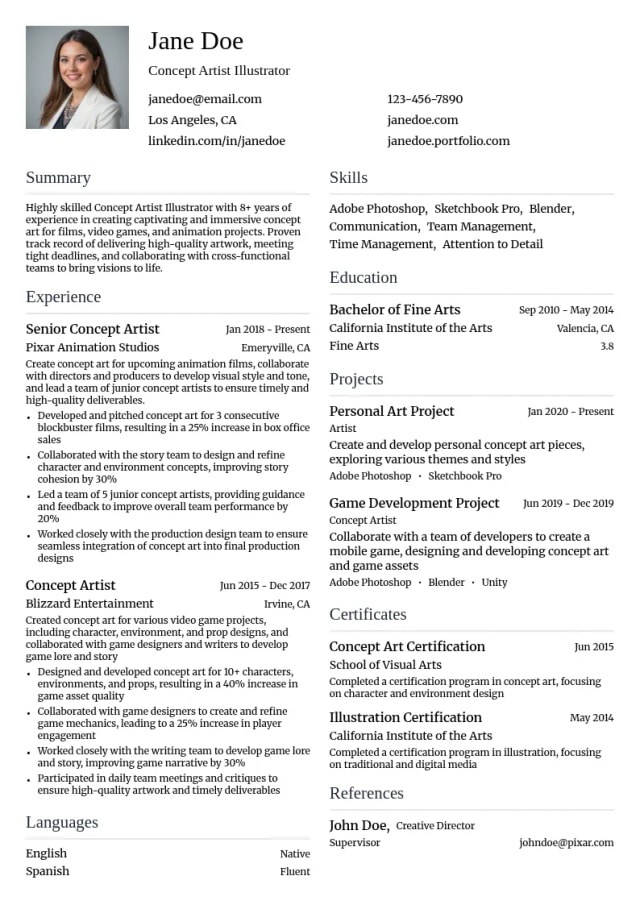Concept Artist Illustrator resume example
