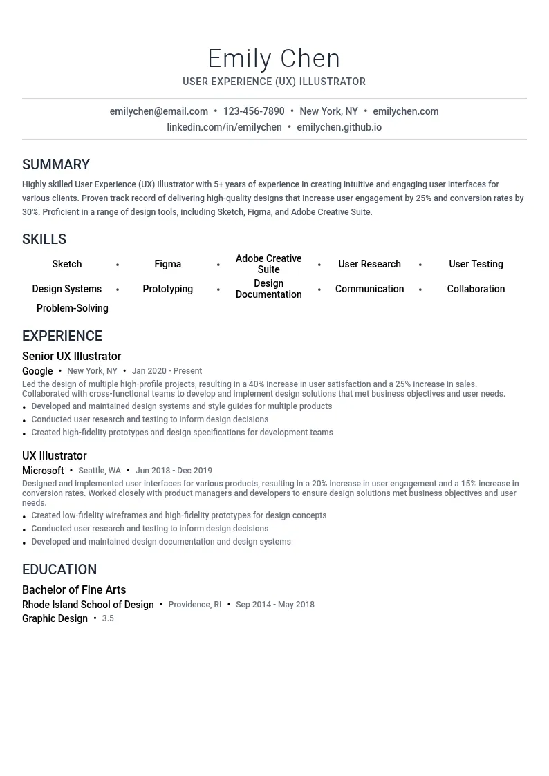 User Experience (UX) Illustrator resume example