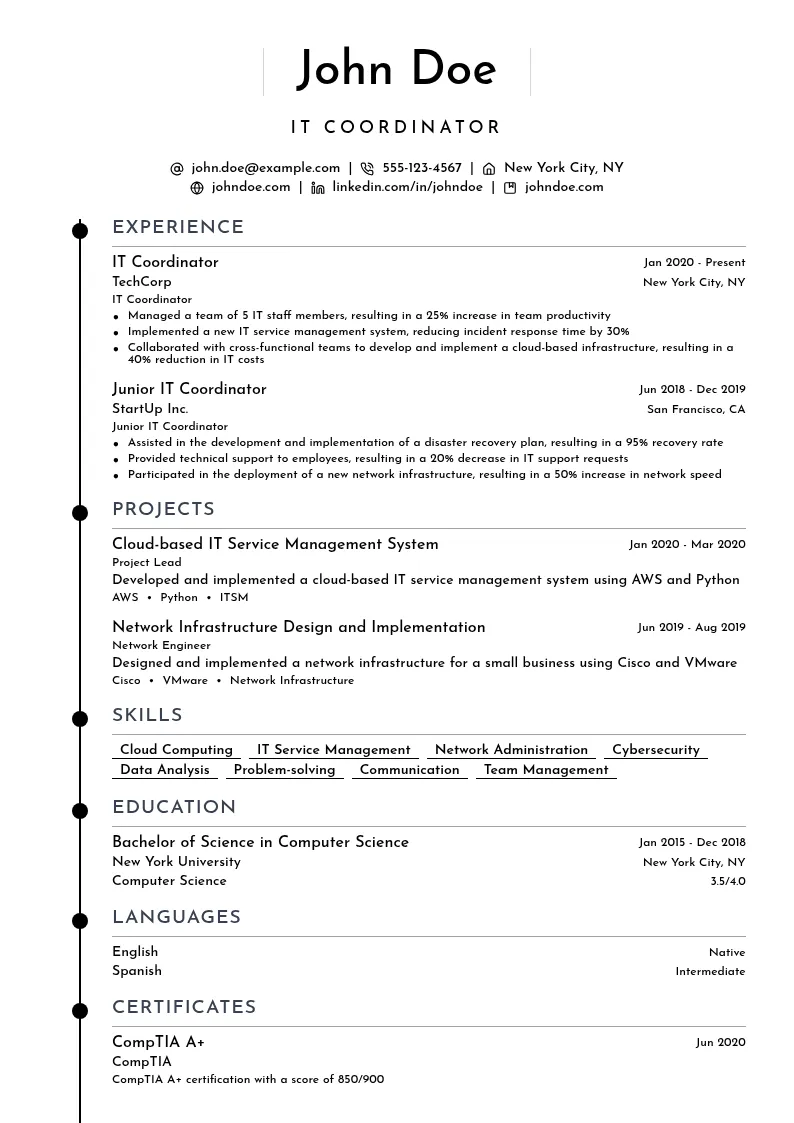IT Coordinator resume example