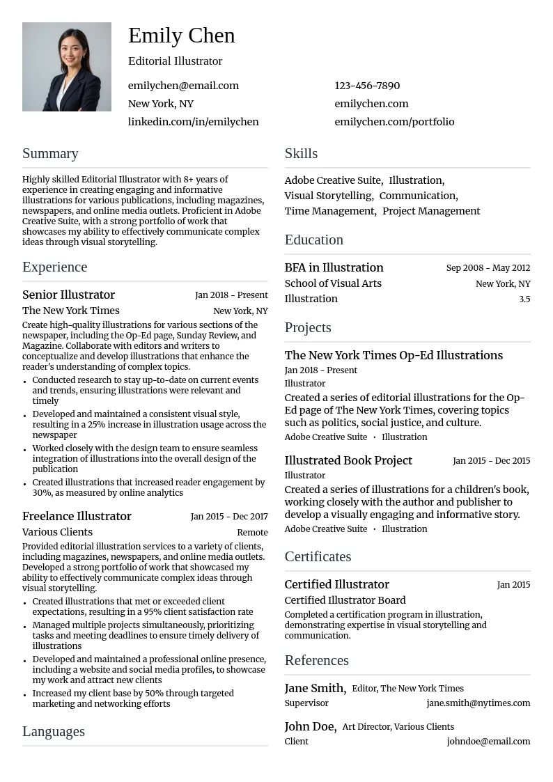 Editorial Illustrator resume example