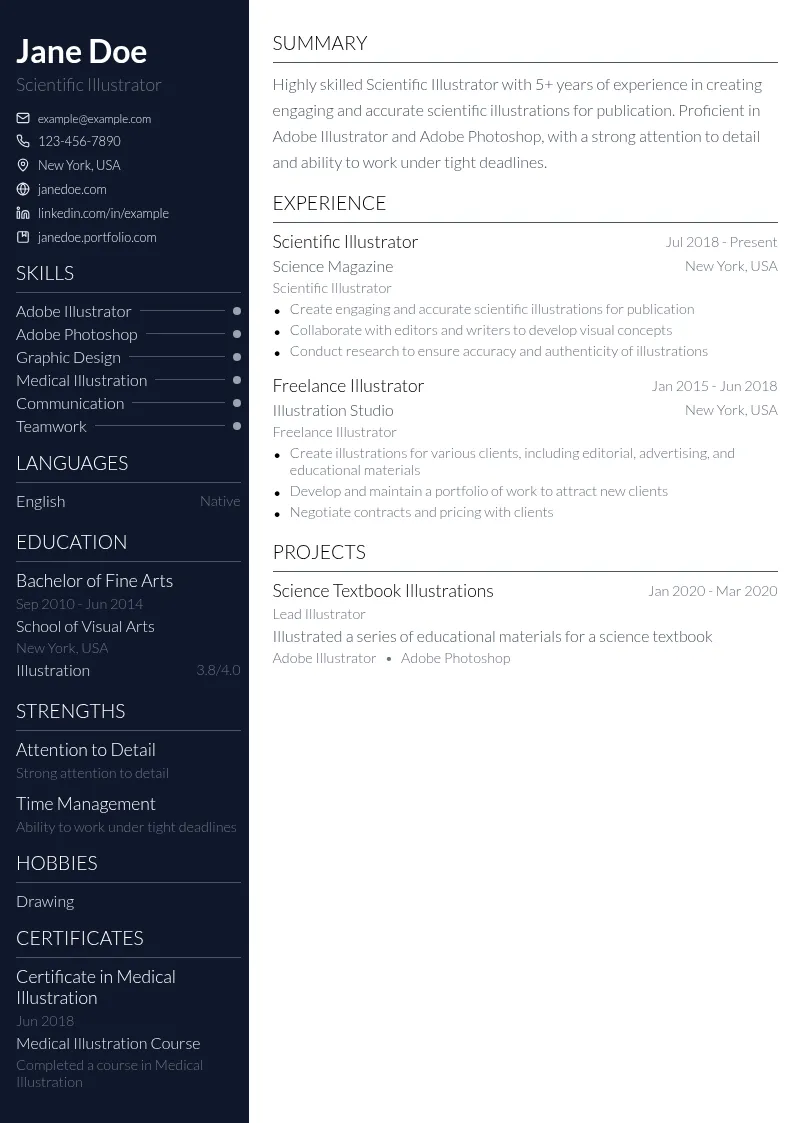 Scientific Illustrator resume example