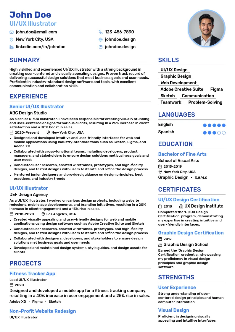UI/UX Illustrator resume example