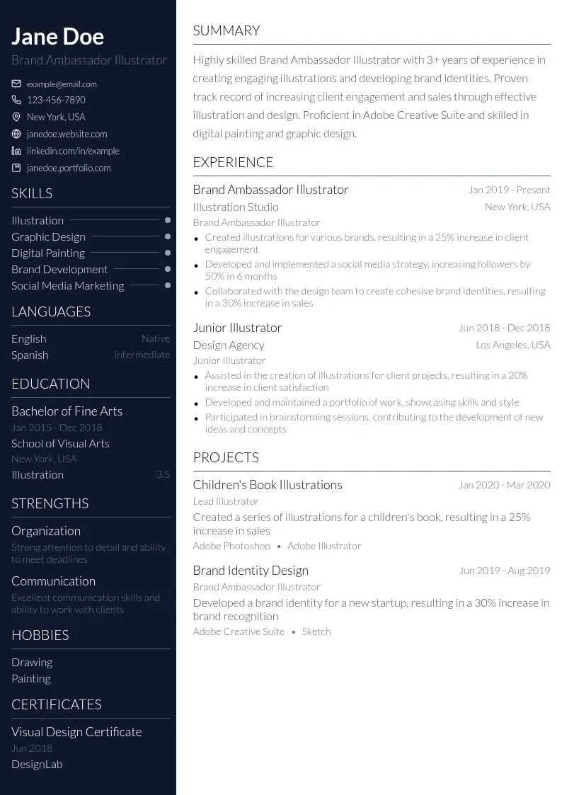 Brand Ambassador Illustrator resume example