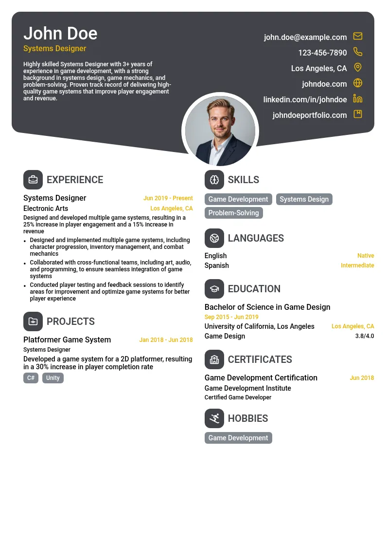 Systems Designer resume example