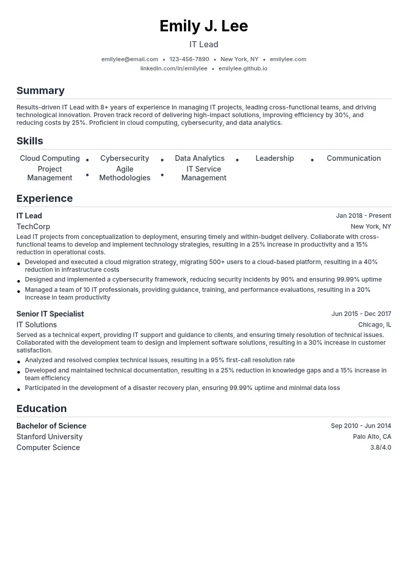 IT Lead resume example