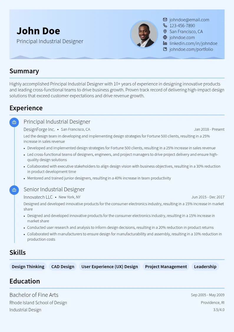Principal Industrial Designer resume example