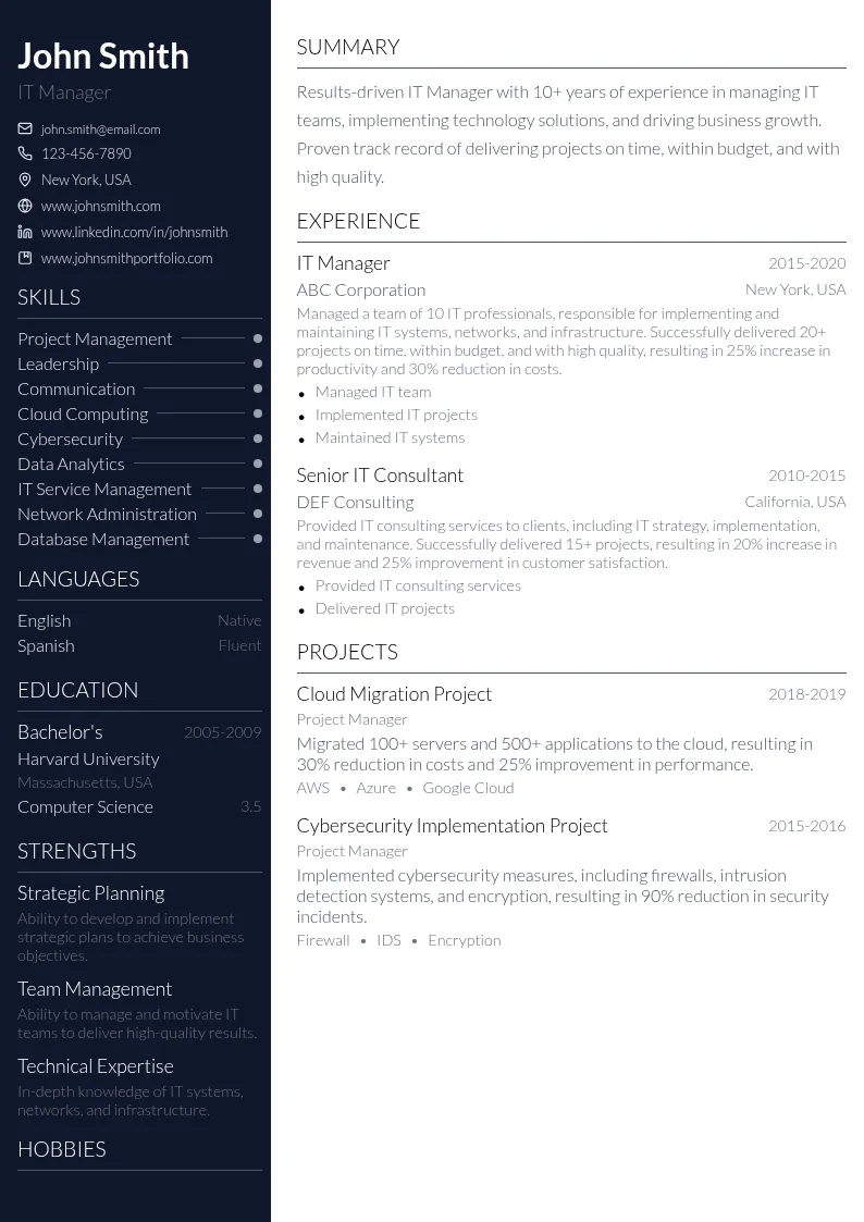 IT Manager resume example