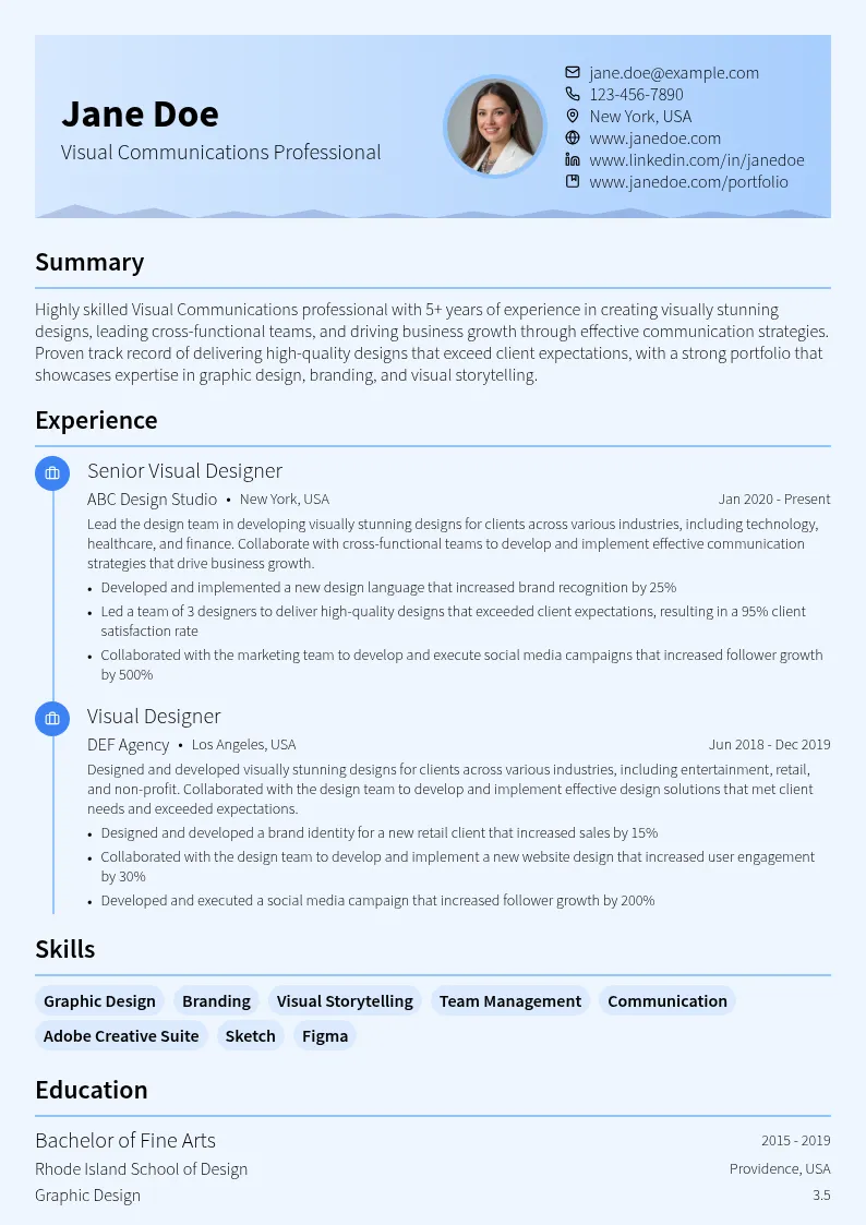Visual Communications resume example