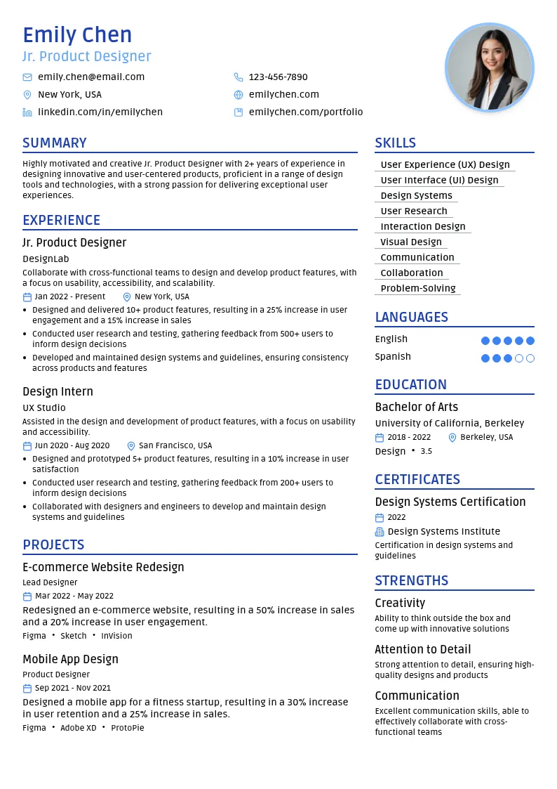 Jr. Product Designer resume example
