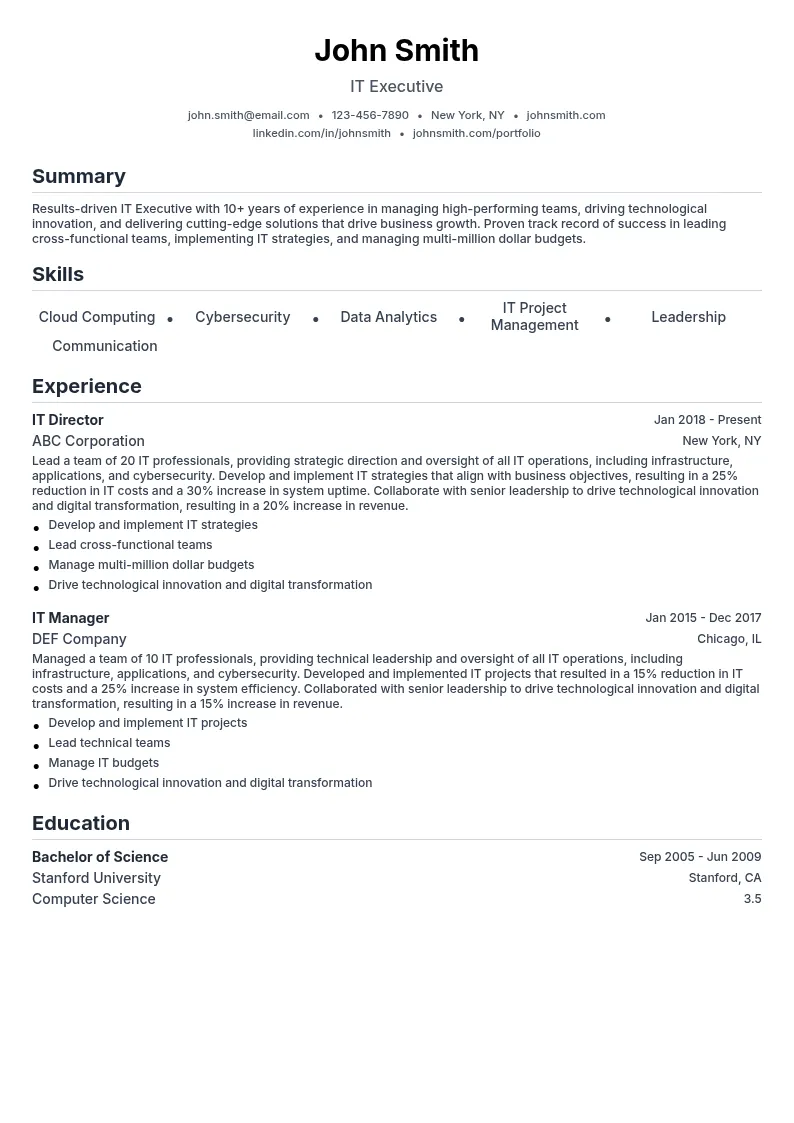 IT Executive resume example