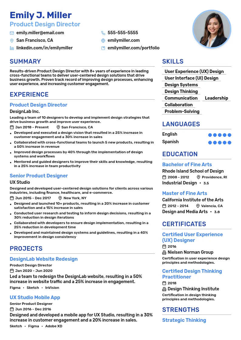 Product Design Director resume example