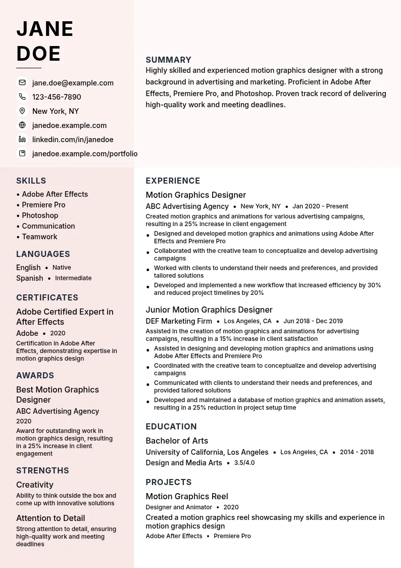 Advertising resume example