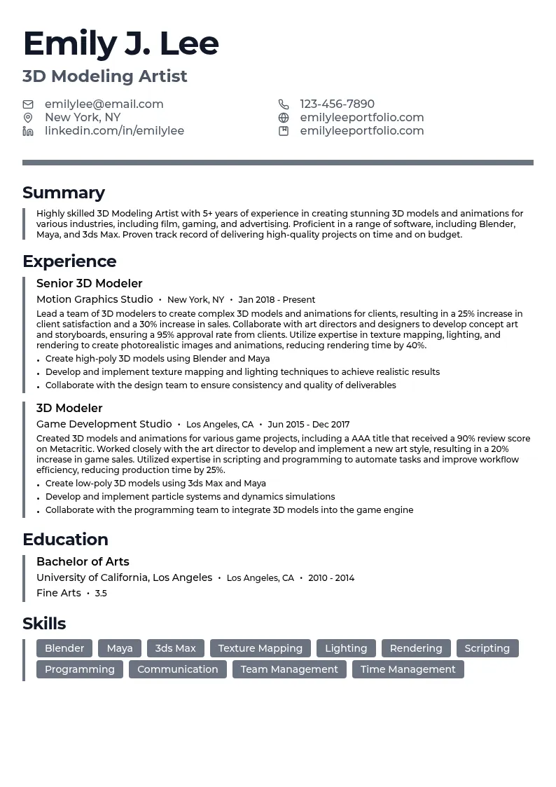 3D Modeling resume example