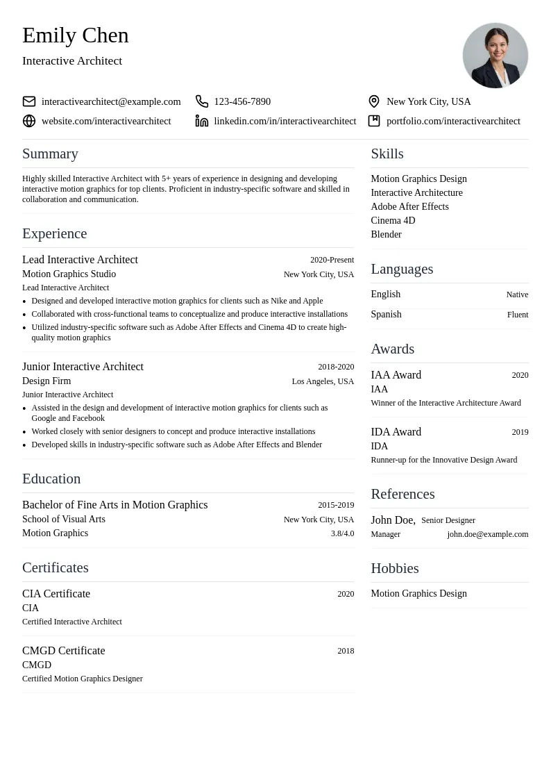Interactive Architect resume example