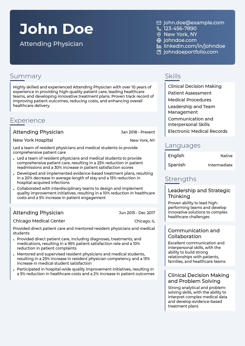 Attending Physician resume example