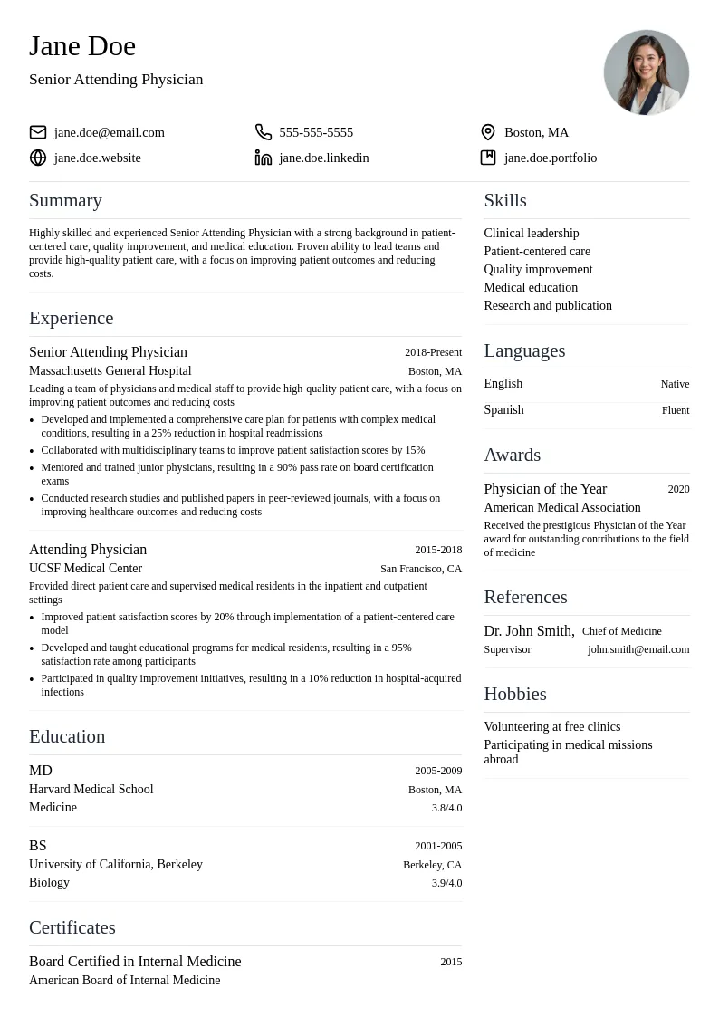 Senior Attending Physician resume example
