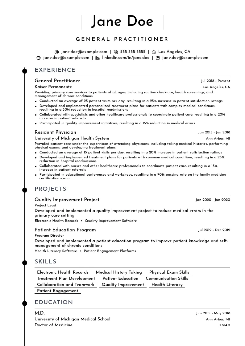 General Practitioner resume example