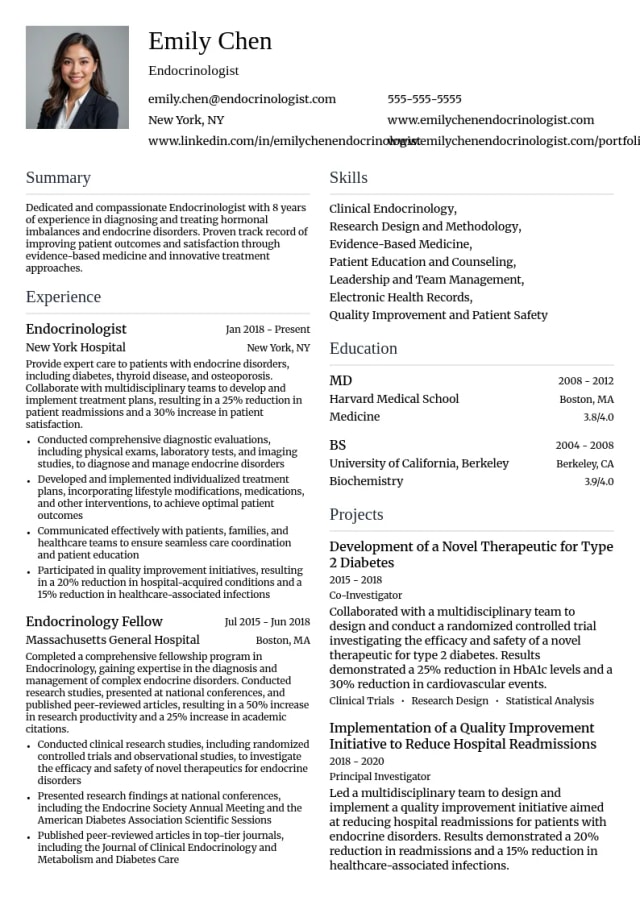 Endocrinologist resume example