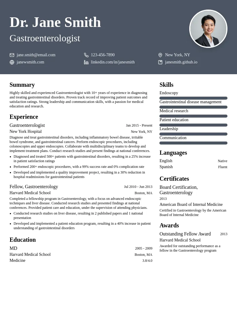 Gastroenterologist resume example
