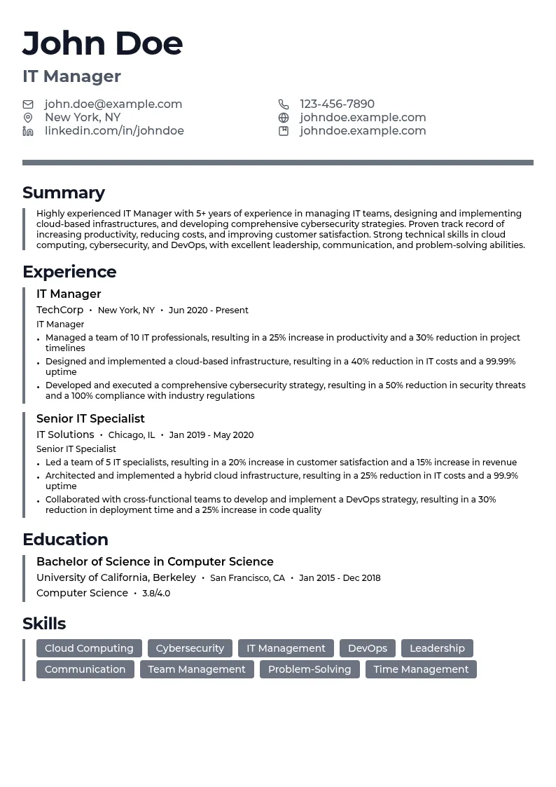 IT Specializations resume example