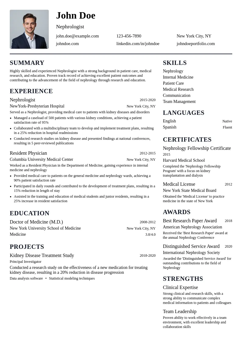 Nephrologist resume example