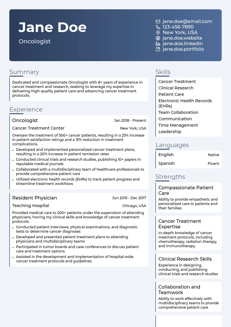 Oncologist resume example