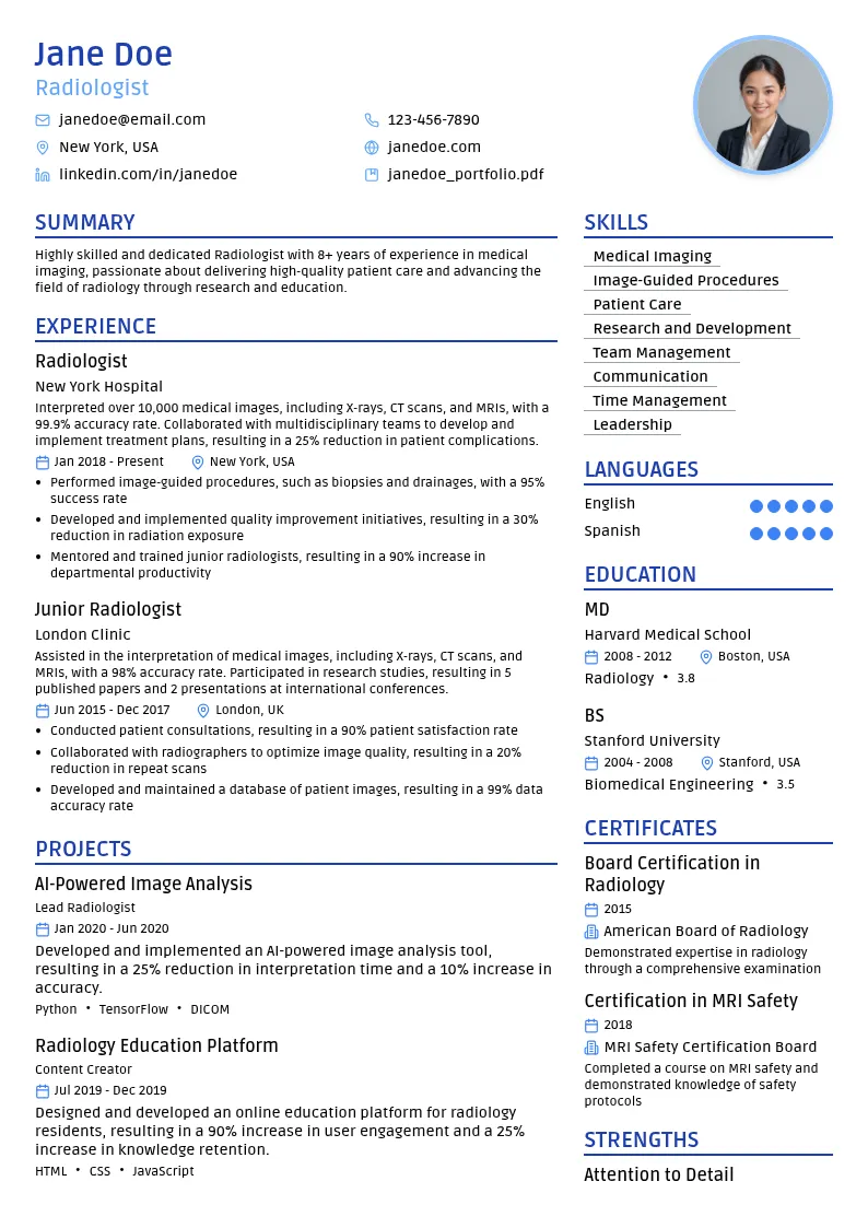 Radiologist resume example
