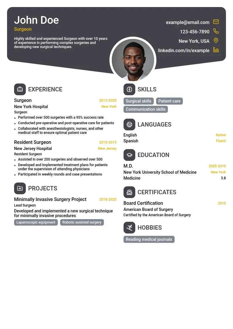 Surgeon resume example