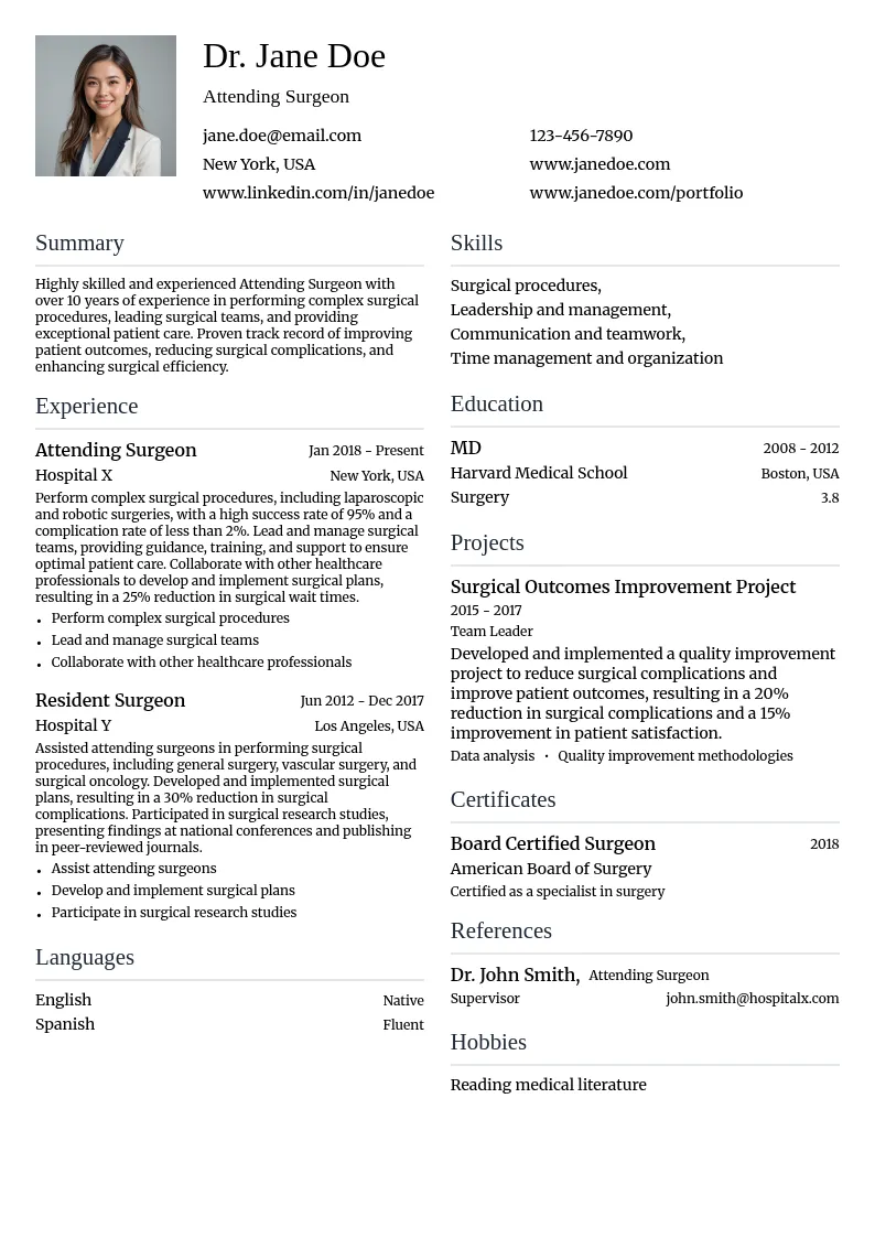 Attending Surgeon resume example