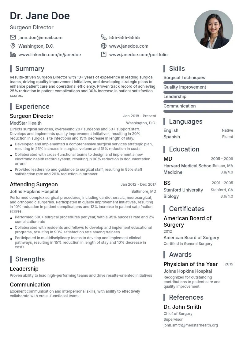 Surgeon Director resume example